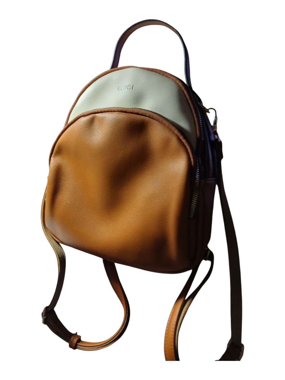 Coach Two-Tone Tan and Cream Leather Mini Backpack